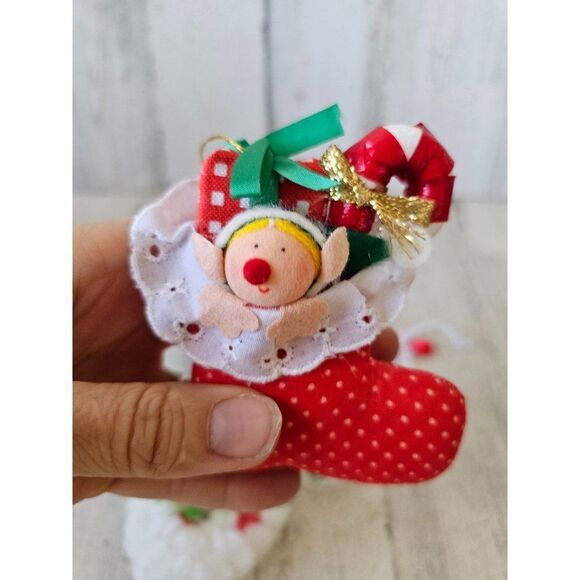 Vintage stocking wreath crochet ornament Xmas tree set - Picture 8 of 10